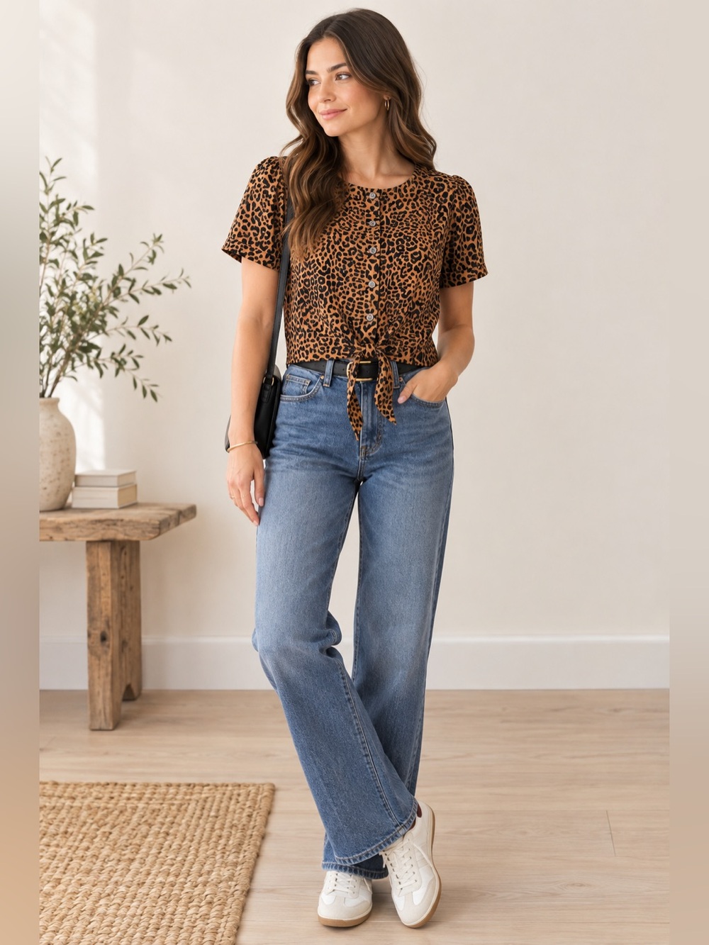 J. Crew Leopard  Animal Print Top Blouse Button Front Medium Black And Brown